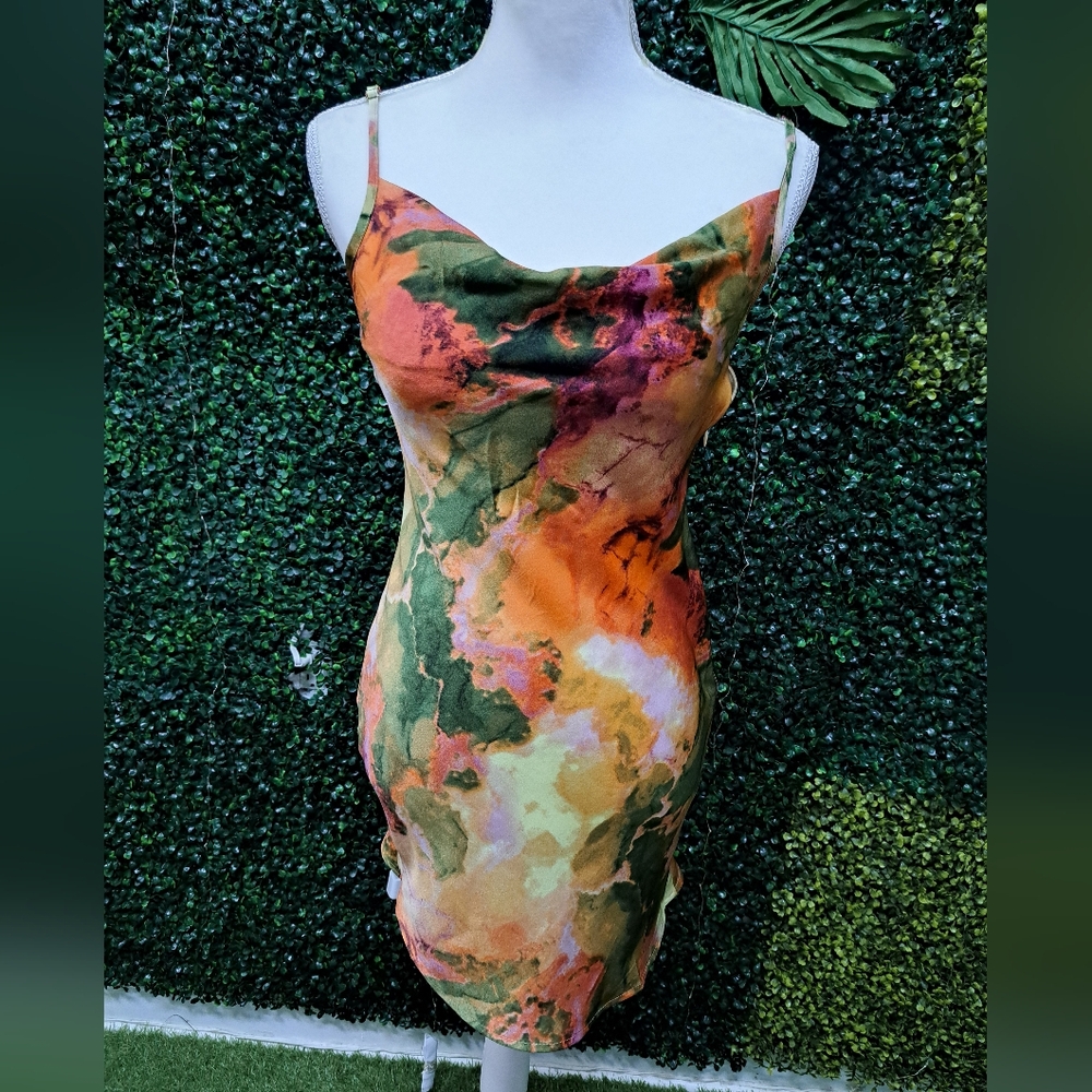 Nasty Gal Orange Pink Slip Mini Dress Spaghetti Strap